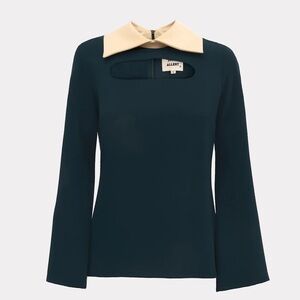 NWT Julia Allert Fitted Dark Emerald Blouse with Cutouts and Cream Collar sz Med